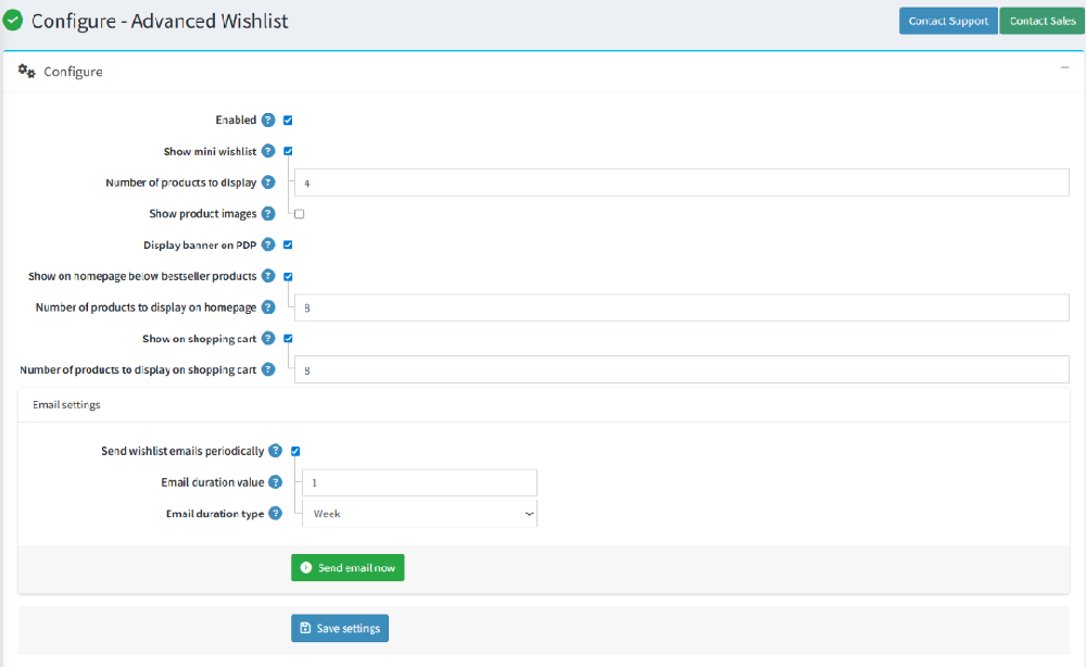 advanced wishlist configure page